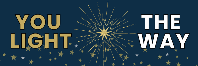 Light the Way header image with blue background and gold stars