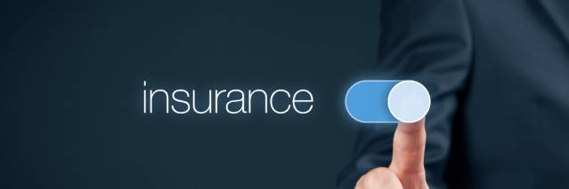 A person in a suit activating a digital toggle switch labeled 'insurance' on a virtual screen.